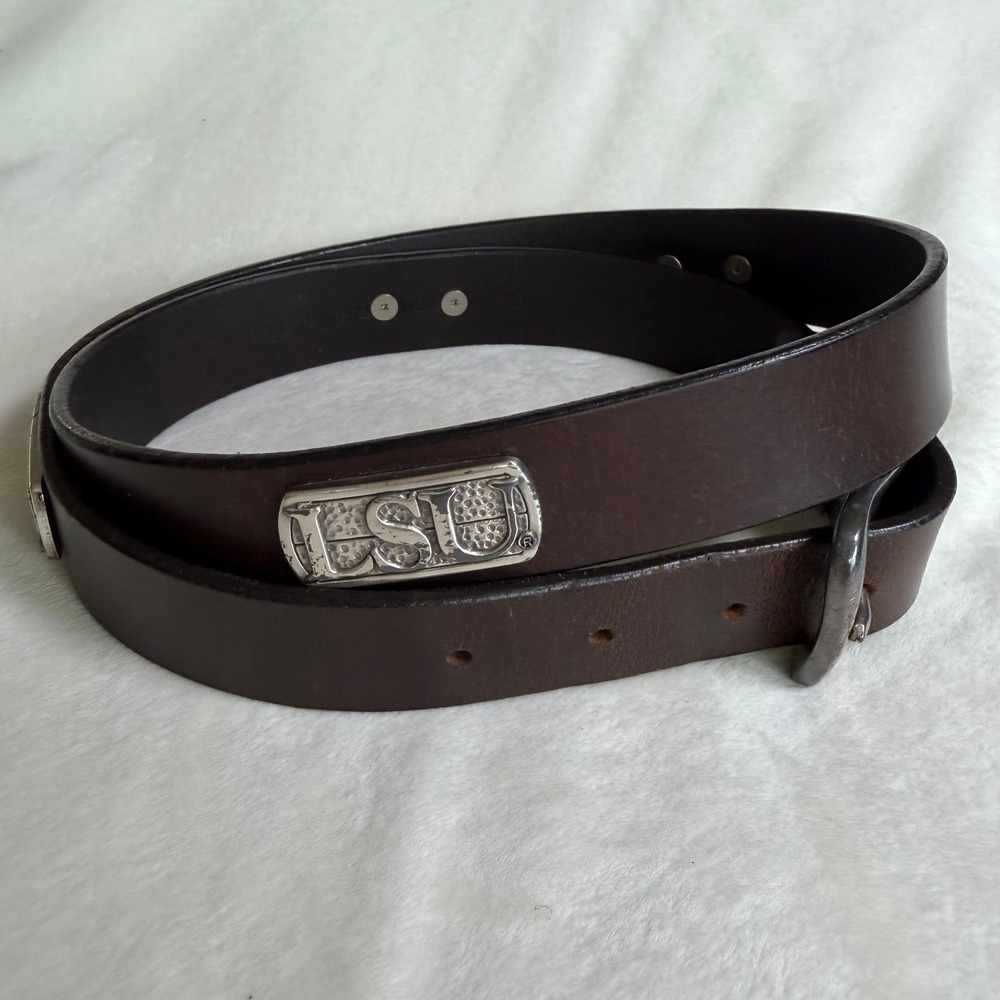 LSU Tigers Leather Belt Mens 38 Brown Silver Logo Plaques Collegiate Fan Gear